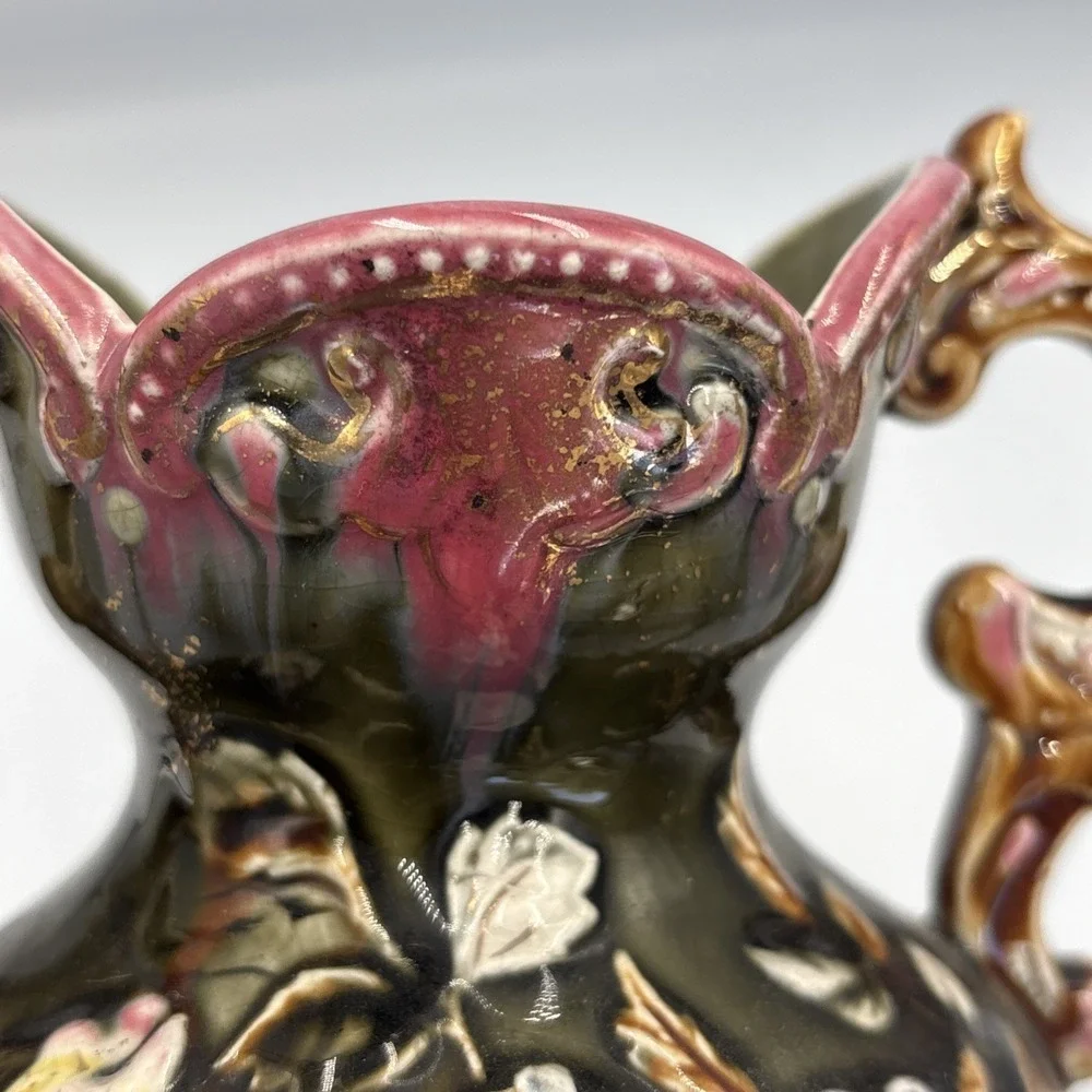 19th Century Eastern European Majolica Vase Raised Flowers 10